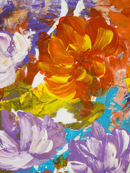Abstract flowers, art background, texture painting.