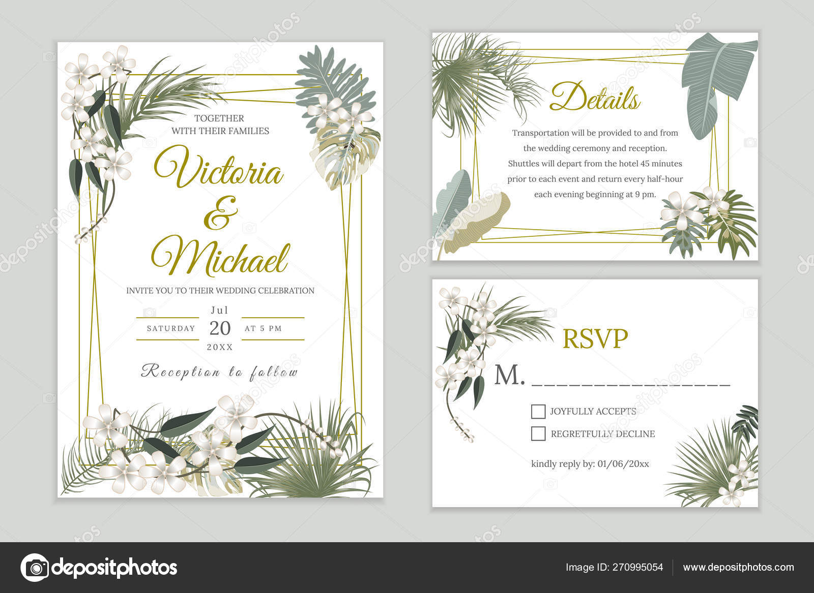 Design de carte d'invitation de mariage, invitation florale. Jungle  tropicale l Vecteur par ©artlu 270995054