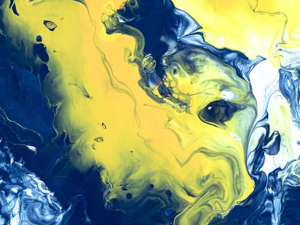 Modrá a žlutá tvořivá abstraktní ručně malovaná barva, marbl — Stock fotografie
