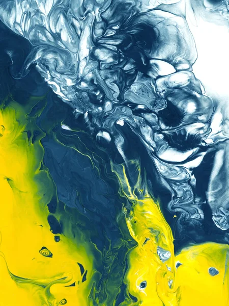 Blue and yellow creative abstract hand painted background, marbl