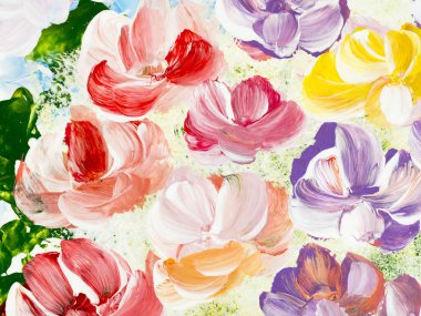 Soyut çiçekler, canva üzerinde akrilik boyama yakın çekim parçası