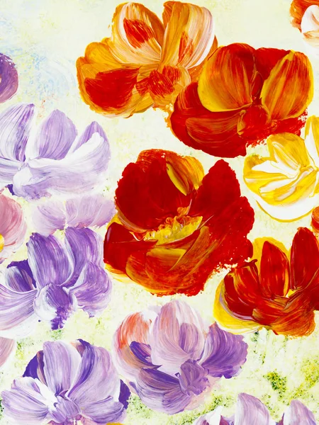 Abstract flowers, close-up fragment of acrylic painting on canva