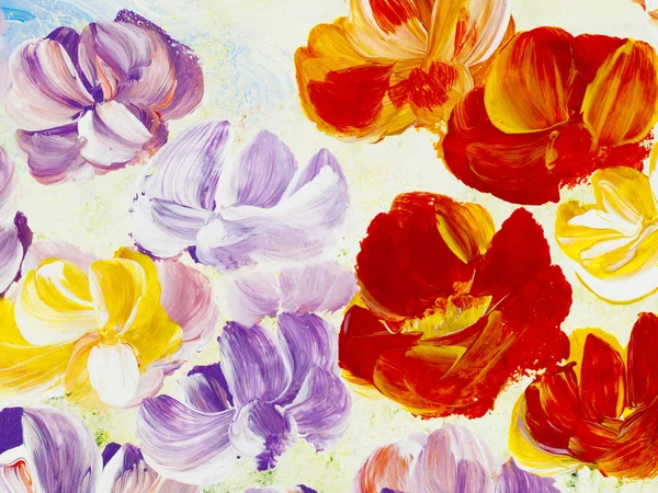 Flores abstratas, close-up fragmento de pintura acrílica na canva — Fotografia de Stock
