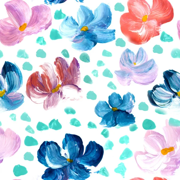 Nahtloses Blumenmuster mit abstrakten bunten Blumen, Acryl — Stockfoto