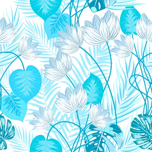 블루 야자수 leav와 벡터 열대 정글 원활한 패턴 — 무료 스톡 포토