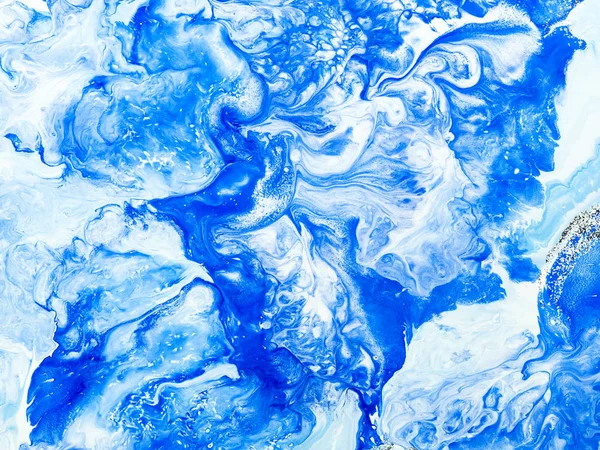Mavi yaratıcı soyut el gümüş glitt ile arka plan boyalı — Stok fotoğraf