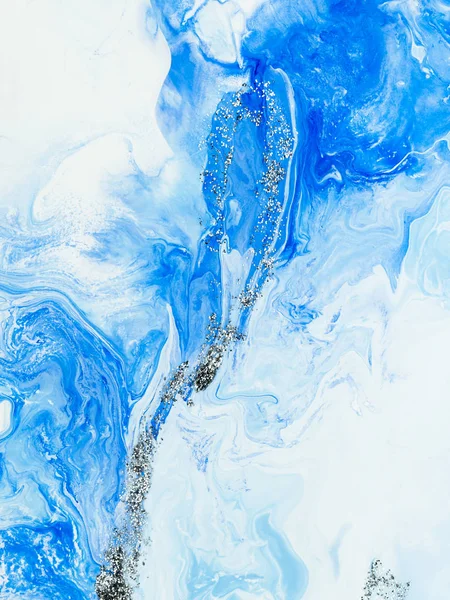 Mavi yaratıcı soyut el gümüş glitt ile arka plan boyalı — Stok fotoğraf