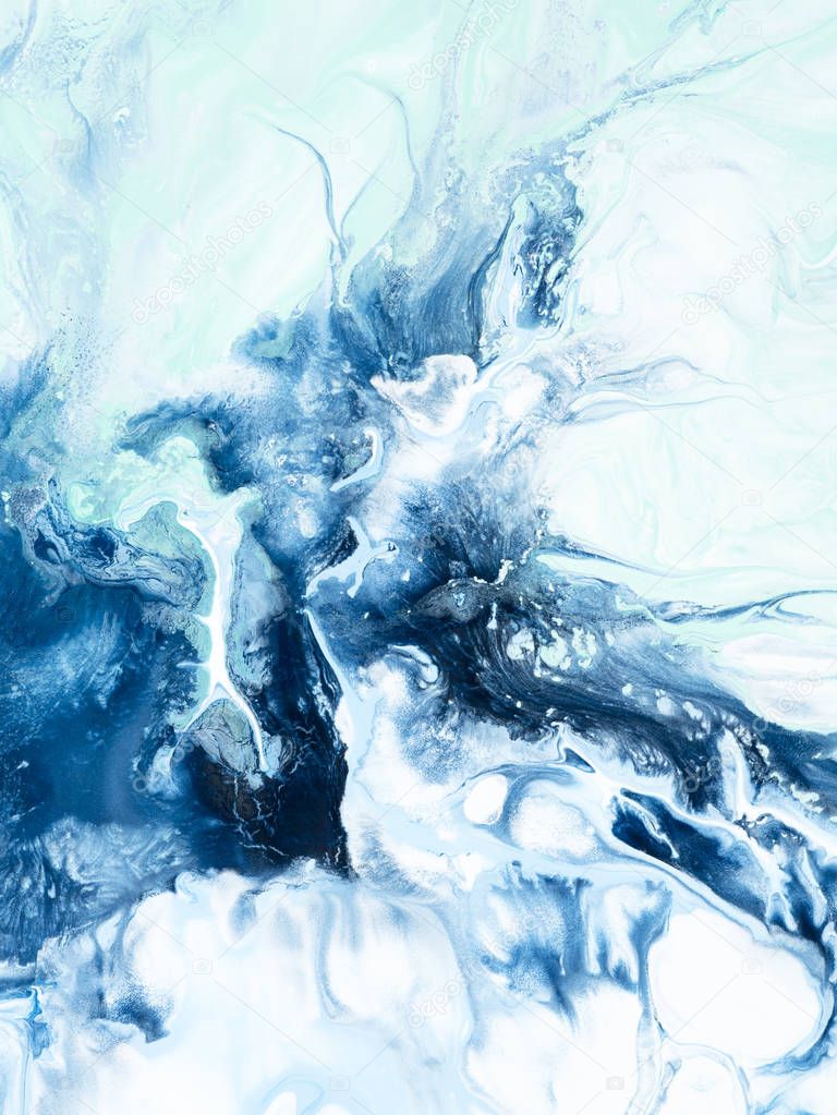 Blue creative abstract hand painted background, marble texture, 