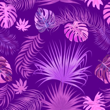 Mor renklerde vektör tropikal Dikişsiz desen. 