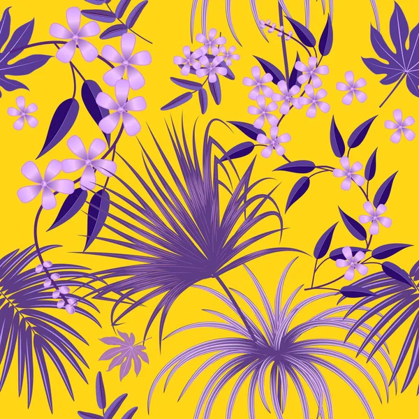 Motif vectoriel tropical sans couture aux couleurs violettes . — Image vectorielle