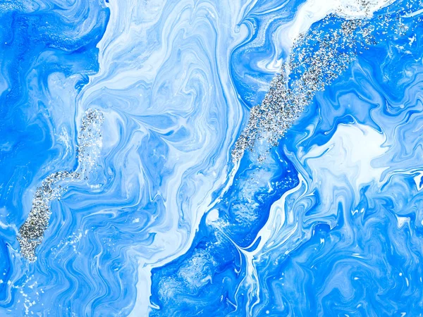 Kék kreatív absztrakt kézzel festett háttér, márvány textúra, — Stock Fotó