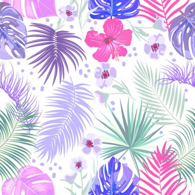 Palmiye ağacı yaprakları ile vektör tropikal orman Dikişsiz desen