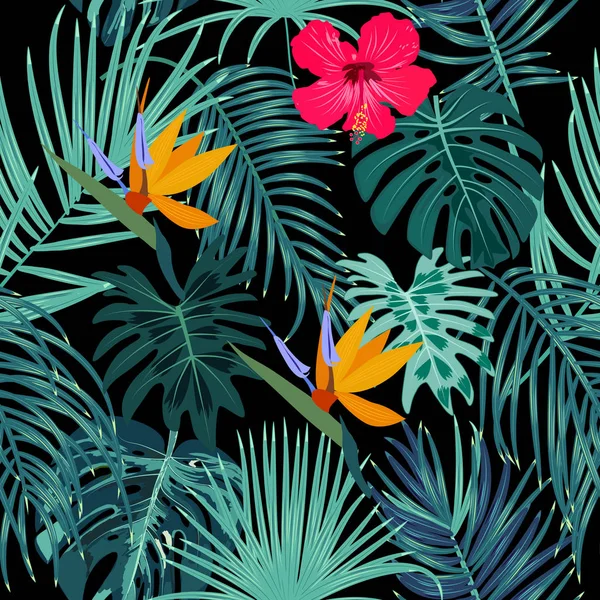 Векторний тропічний джунглі безшовний візерунок з листям пальми — стоковий вектор