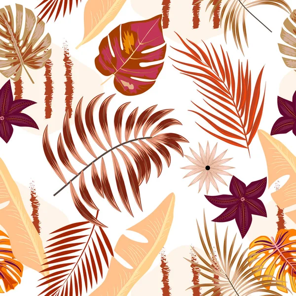 Векторный тропический джунгли бесшовный рисунок с пальмовыми листьями — стоковый вектор