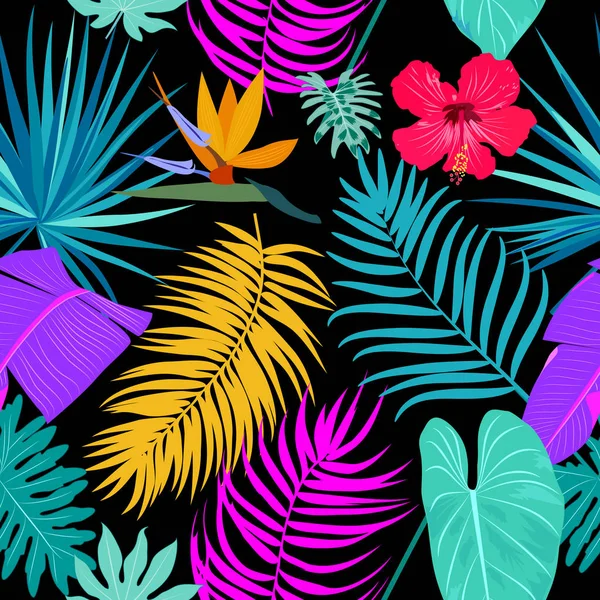Vektor tropischen Dschungels nahtlose Muster mit Palmenblättern — Stockvektor