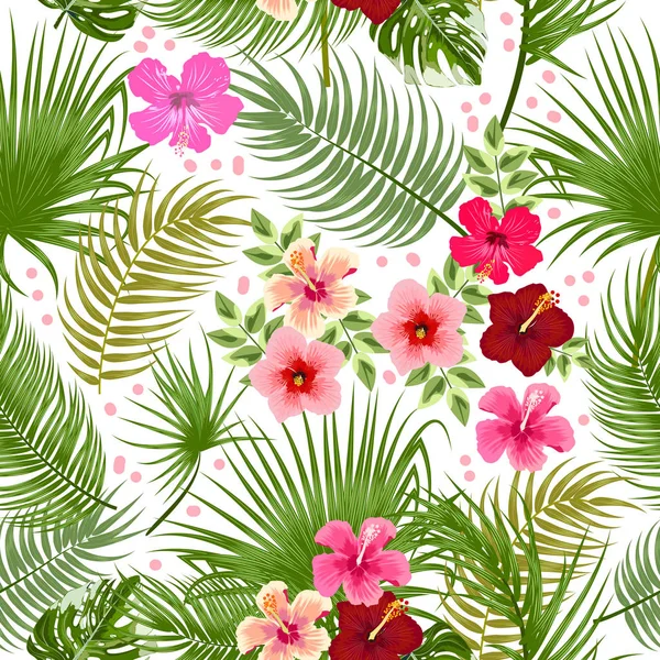 야자수 잎 벡터 열대 정글 원활한 패턴 — 스톡 벡터