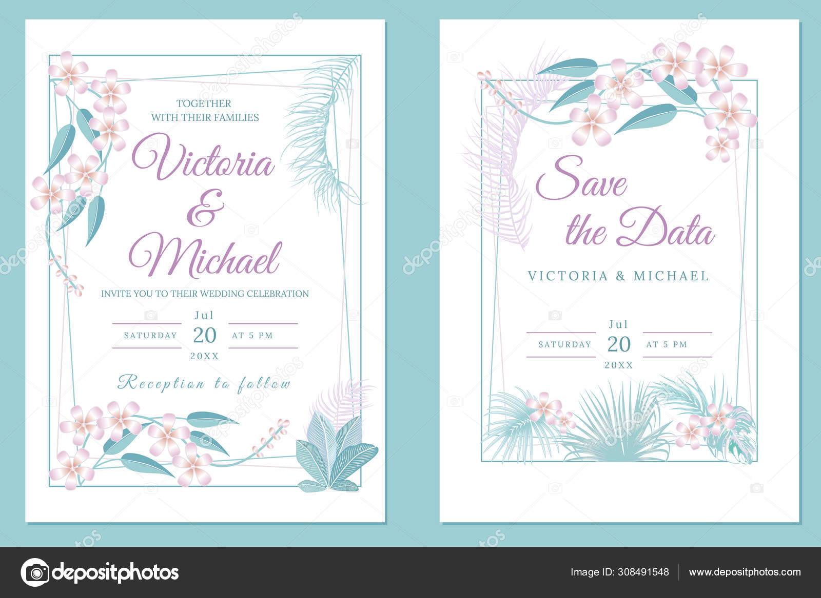 Wedding invitation card design, floral invite, soft pastel color Stock  Vector Image by ©artlu #308491548