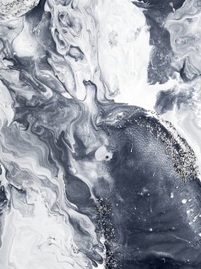 Siyah ve beyaz yaratıcı soyut el boyalı arka plan, marbl