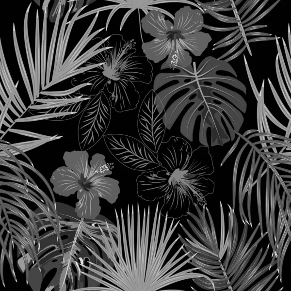 ヤシの木の葉とベクトル熱帯ジャングルシームレスパターン — ストックベクタ