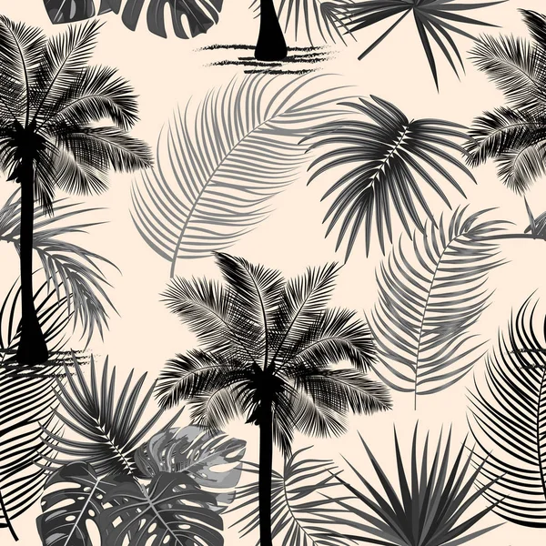 Siyah palmiye ağaçları ile vektör tropikal orman Dikişsiz desen — Stok Vektör