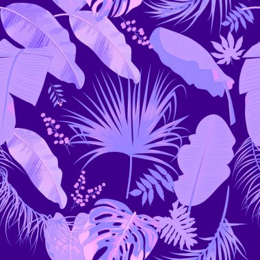 Tropik orman palmiyesi pürüzsüz desen, vektör arkaplan bırakır