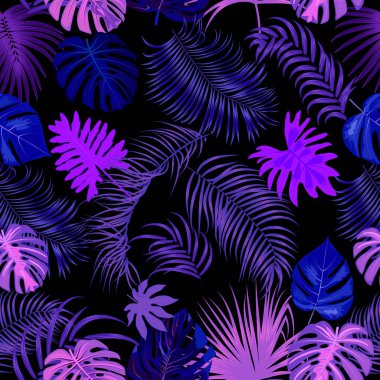 Tropik orman palmiyesi pürüzsüz desen, vektör arkaplan bırakır