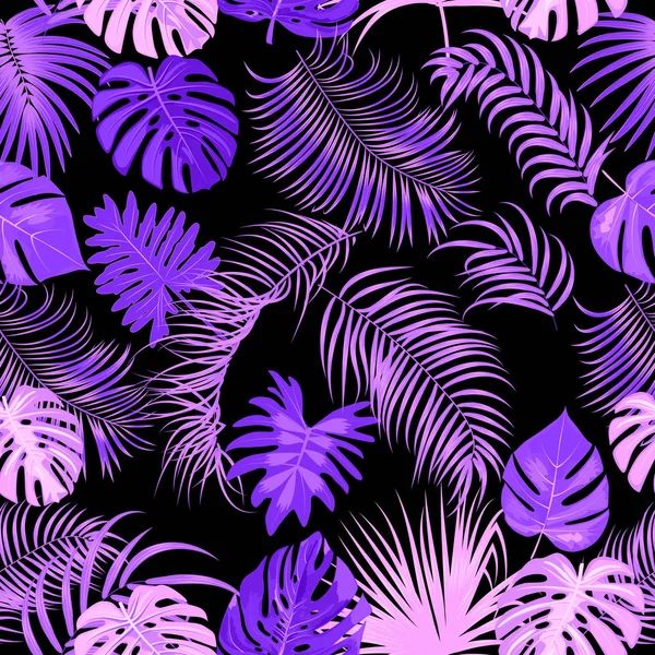 Motif vectoriel tropical sans couture sur fond noir — Image vectorielle