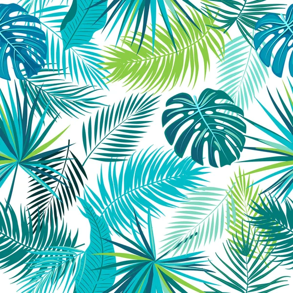 Tropical jungle palm leaves seamless pattern, vector background — Stock Vector