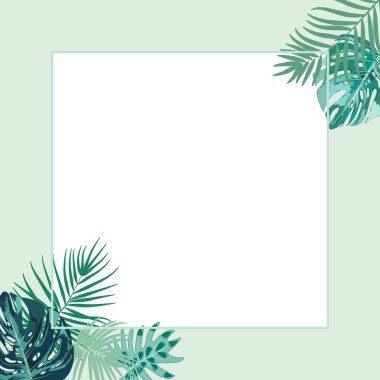 Yeşil yapraklı ve palmiyeli tropikal orman çerçevesi