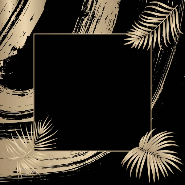 Абстрактный дизайн золотой рамы, динамические волны на черном фоне — стоковый вектор