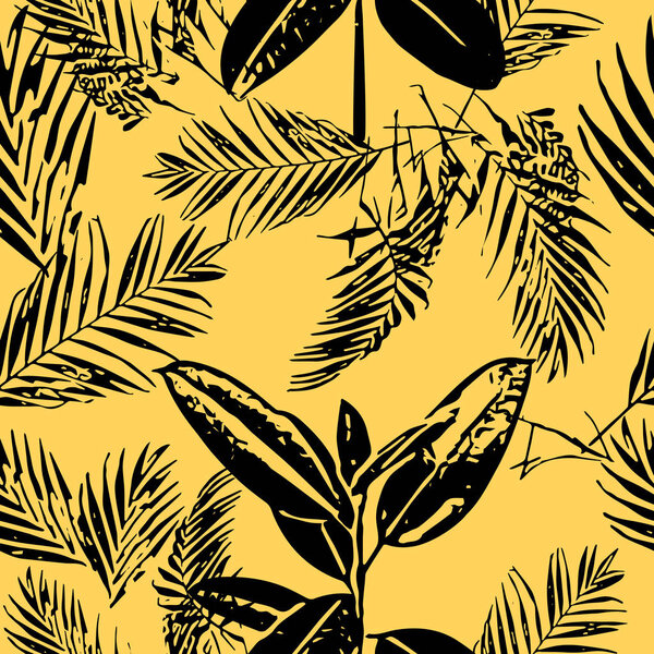Тропические джунгли пальмовые листья бесшовный узор, векторный фон
