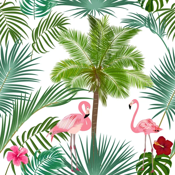 Feuilles de palmier jungle tropicale motif sans couture, fond vectoriel — Image vectorielle