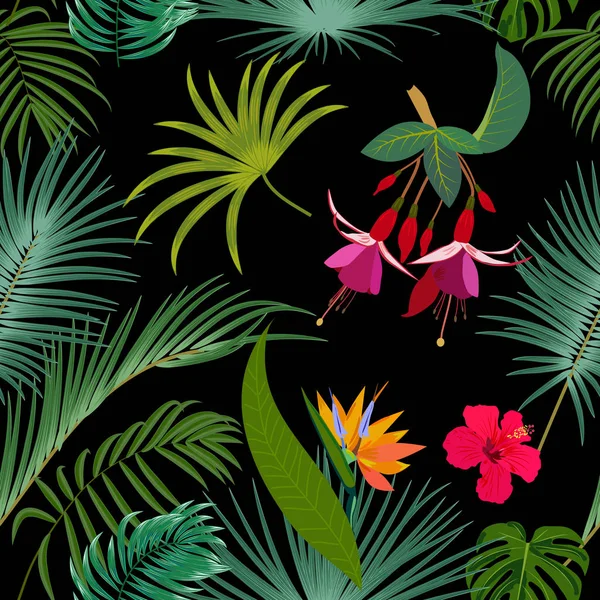 Tropické džungle palmy listy bezešvé vzor, vektorové pozadí — Stockový vektor
