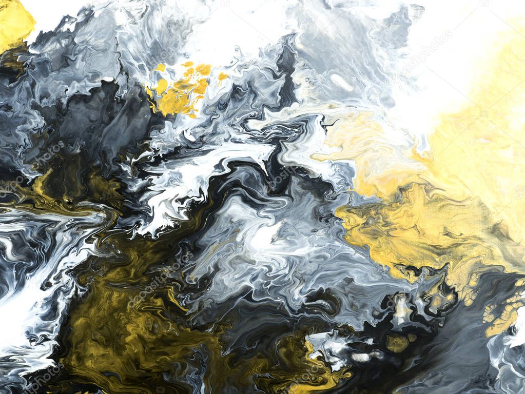 Abstract painting, black and gold creative abstract hand painted