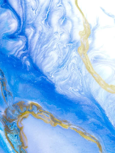 Blauw Met Gouden Creatief Schilderij Abstracte Handgeschilderde Achtergrond Marmeren Textuur — Stockfoto