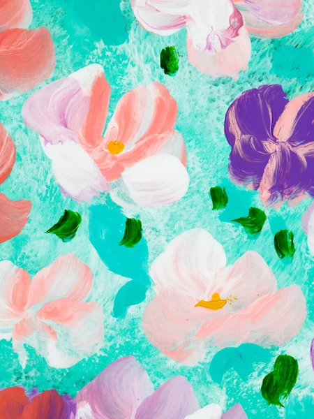 Abstrakcyjne Kwiaty Kreatywne Abstrakcyjne Tło Malowane Ręcznie Struktura Pędzla Letni — Zdjęcie stockowe