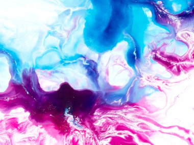 Mavi ve pembe renkli soyut sanat resimleri, yaratıcı el boyası arka plan, tuval üzerindeki akrilik boya parçası, mermer doku, sıvı sanat eserleri, soyut okyanus. Modern sanat. Çağdaş sanat.