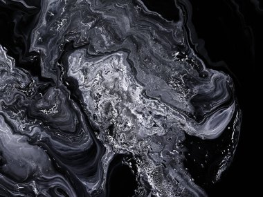 Siyah ve beyaz dalga yaratıcı el yapımı, soyut arka plan, mermer dokular, soyut okyanus, tuval üzerinde akrilik resim. Modern sanat. Çağdaş sanat.