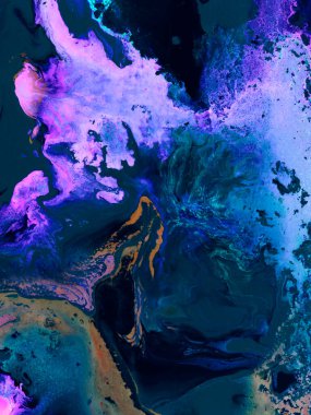 Pembe ve mavi neon renkler soyut el boyası arkaplan, mermer dokular, soyut okyanus, tuval üzerinde akrilik boya. Modern sanat. Çağdaş sanat.