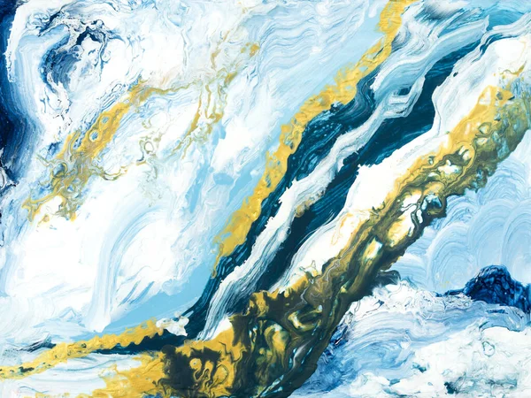 Soyut resim, mavi, altın rengi el boyası arka plan, mermer dokular, akrilik boya. Modern sanat. Çağdaş sanat.