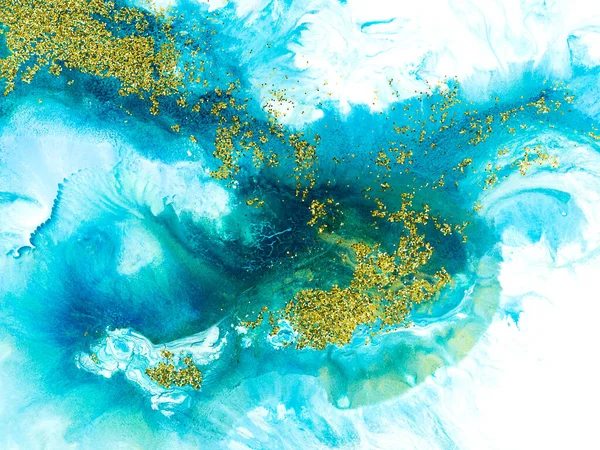 Blå Med Guld Glitter Kreativ Abstrakt Handmålad Bakgrund Marmor Konsistens — Stockfoto