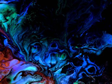 Neon soyut resim, mavi, kırmızı ve yeşil el boyası arka plan, mermer doku, tuvalde akrilik boya. Modern sanat. Çağdaş sanat.