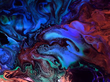 Neon mavisi ve kırmızı yaratıcı tablo, soyut el boyası arkaplan, mermer dokular, akrilik boya. Modern sanat. Çağdaş sanat.