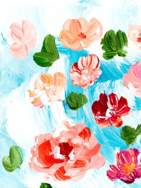 Abstract red and pink  flowers, art painting, creative hand painted background, brush texture, acrylic painting on canvas. Modern art. Contemporary art. clipart