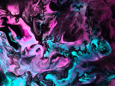 Neon yeşil ve pembe yaratıcı resim, soyut el boyası arka plan, fırça dokusu, akrilik boya. Modern sanat. Çağdaş sanat.