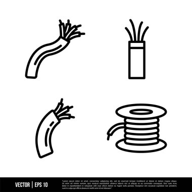 Beyaz arkaplanda izole edilmiş kablo ikonları seti, vektör illüstrasyonu