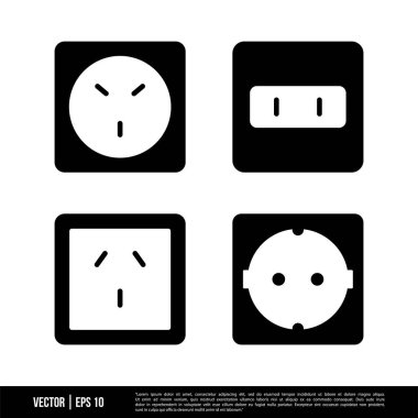 Beyaz arkaplanda izole edilmiş çıktı elektrik soketleri simgeleri kümesi, basit vektör illüstrasyonu