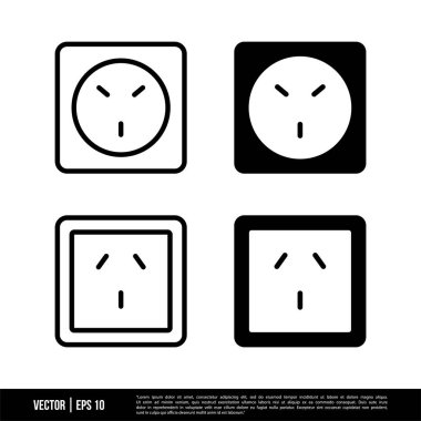 Beyaz arkaplanda izole edilmiş çıktı elektrik soketleri simgeleri kümesi, basit vektör illüstrasyonu