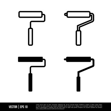 Beyaz arkaplanda izole edilmiş tekerlekli fırça simgeleri seti, basit vektör illüstrasyonu