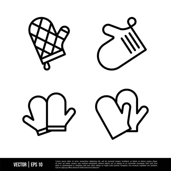 Set Cook Gloves Icons Isolated White Background Vector Illustration — Stock Vector